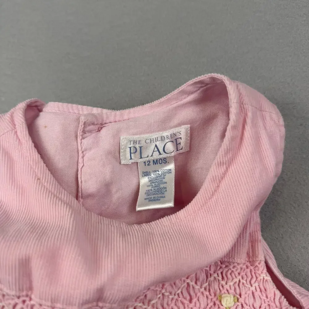 VTG Children’s Place Pink Smocked Corduroy Bubble Romper 12M